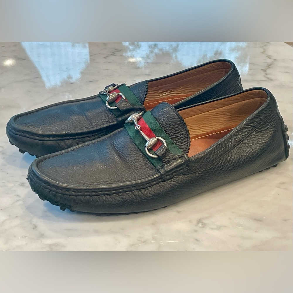 Gucci Leather Drivers, web& horsebit accents, black, silver, M8/W10, EUC - Picture 3 of 15